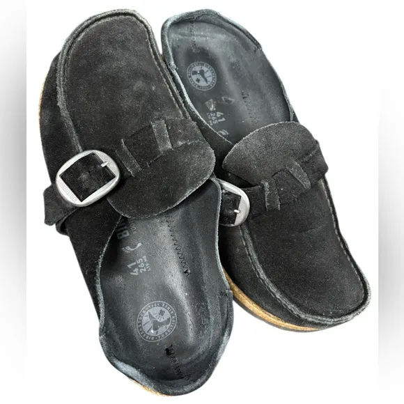 Birkenstock Buckley Black Suede Loafers with Silver Buckle, Size 41 (9.5 US)