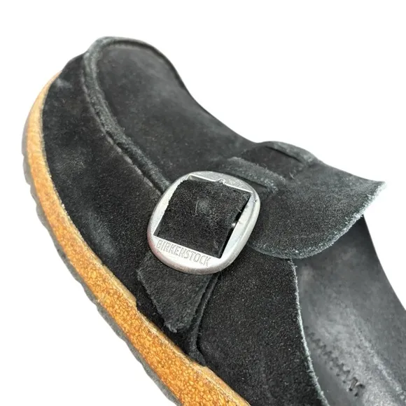 Birkenstock Buckley Black Suede Loafers with Silver Buckle, Size 41 (9.5 US)