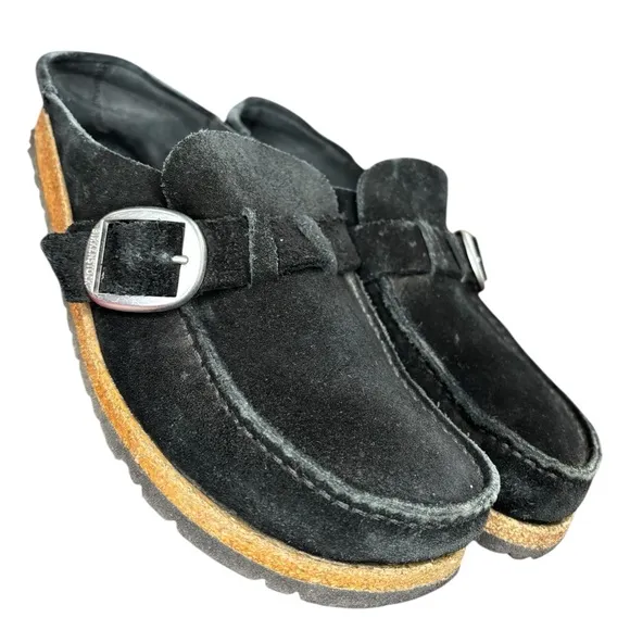 Birkenstock Buckley Black Suede Loafers with Silver Buckle, Size 41 (9.5 US)