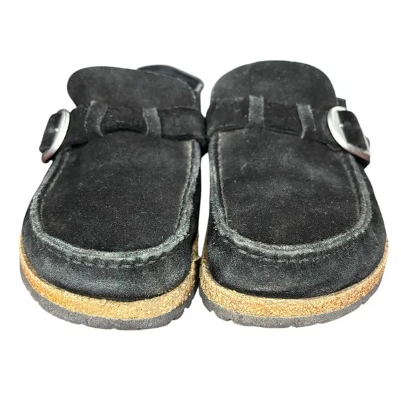 Birkenstock Buckley Black Suede Loafers with Silver Buckle, Size 41 (9.5 US)