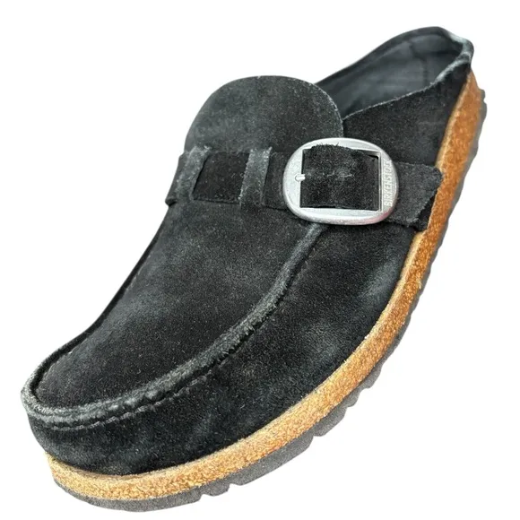 Birkenstock Buckley Black Suede Loafers with Silver Buckle, Size 41 (9.5 US)