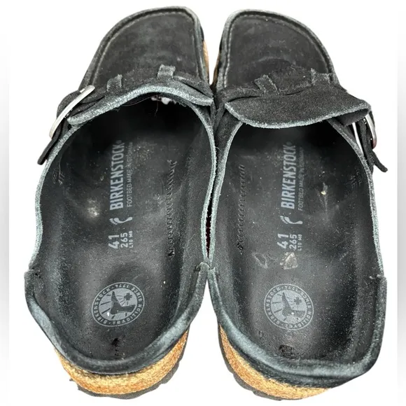 Birkenstock Buckley Black Suede Loafers with Silver Buckle, Size 41 (9.5 US)