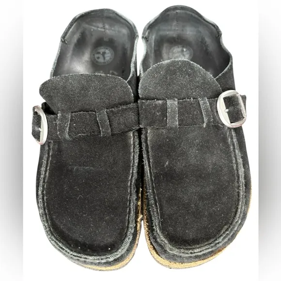 Birkenstock Buckley Black Suede Loafers with Silver Buckle, Size 41 (9.5 US)