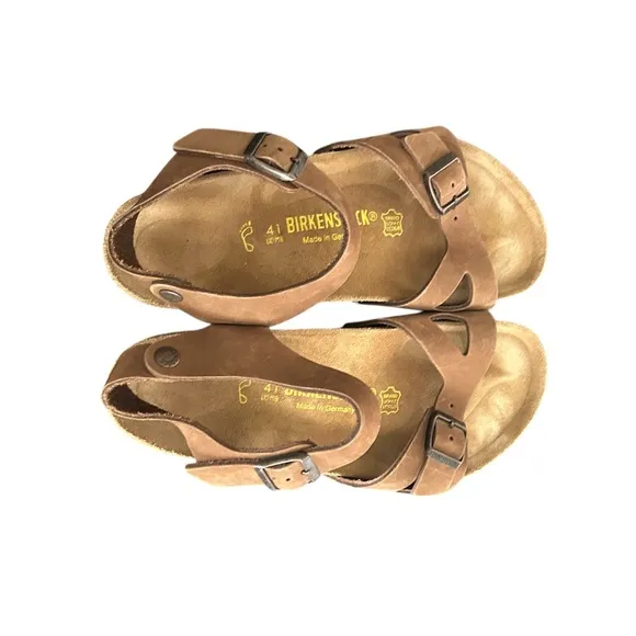 Birkenstock Germany Bali Brown Leather Sandals Ankle Strap Size L10 M8 EU 41 New