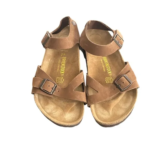 Birkenstock Germany Bali Brown Leather Sandals Ankle Strap Size L10 M8 EU 41 New