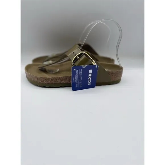 Birkenstock Gizeh Sandals Big Buckle Patent Leather High Shine Green US 7 EU 38