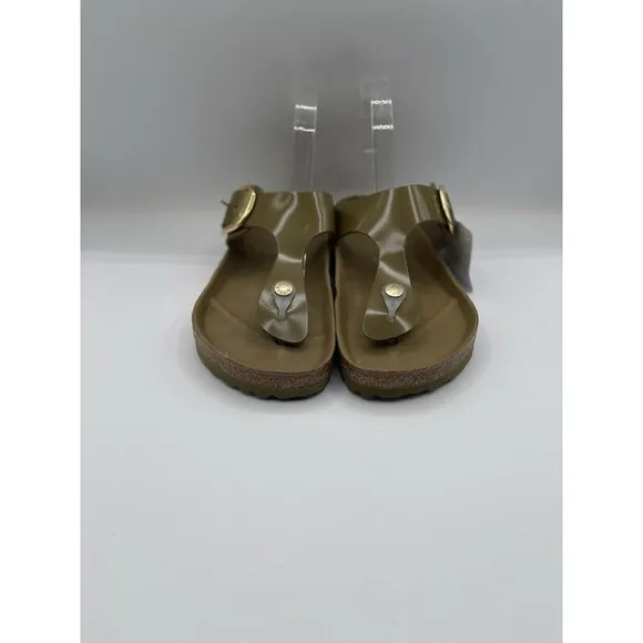 Birkenstock Gizeh Sandals Big Buckle Patent Leather High Shine Green US 7 EU 38