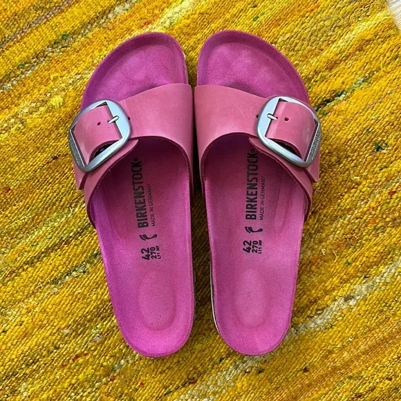 Birkenstock Madrid Big Buckle Nubuck Fuchsia Tulip   Brushed Silver 11-11.5 M/N