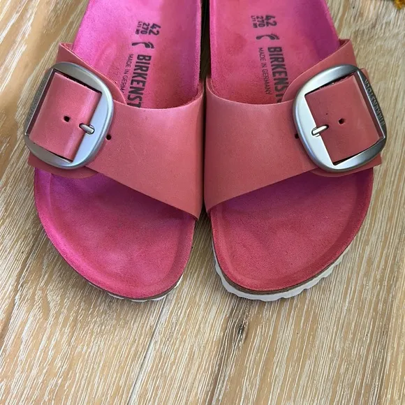 Birkenstock Madrid Big Buckle Nubuck Fuchsia Tulip   Brushed Silver 11-11.5 M/N