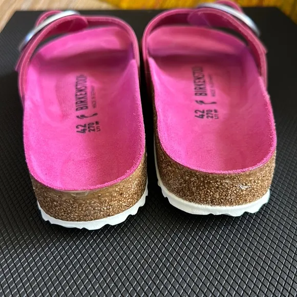 Birkenstock Madrid Big Buckle Nubuck Fuchsia Tulip   Brushed Silver 11-11.5 M/N
