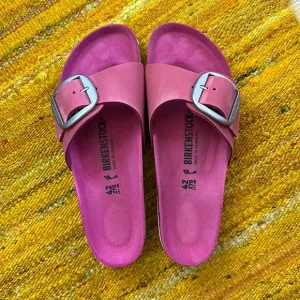 Birkenstock Madrid Big Buckle Nubuck Fuchsia Tulip   Brushed Silver 11-11.5 M/N