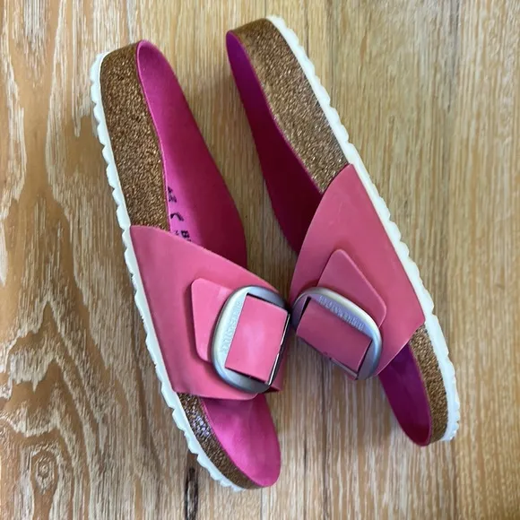 Birkenstock Madrid Big Buckle Nubuck Fuchsia Tulip   Brushed Silver 11-11.5 M/N