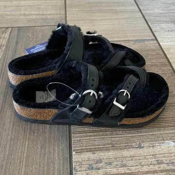 Birkenstock Mayari Shearling Natural Leather Oiled sandals size 6