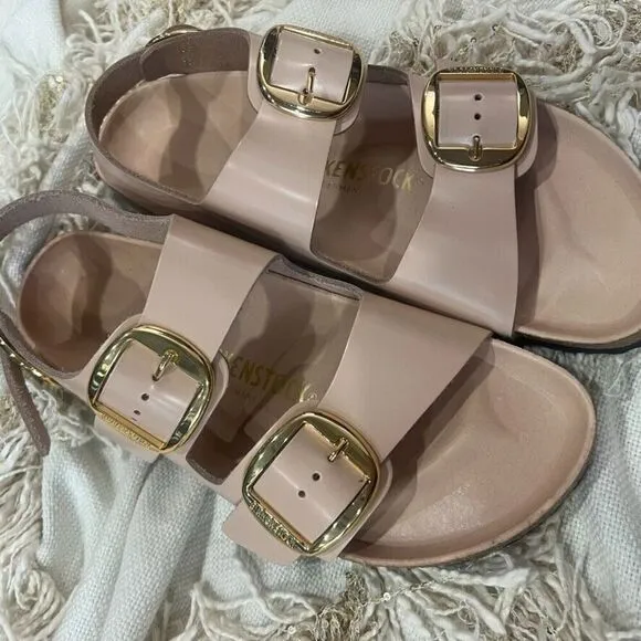 Birkenstock Milano Big Buckle High Shine Beige Leather Sandals  Size 40
