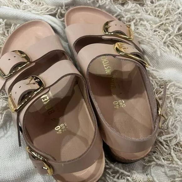 Birkenstock Milano Big Buckle High Shine Beige Leather Sandals  Size 40