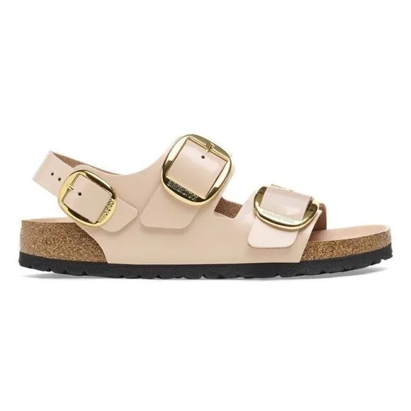 Birkenstock Milano Big Buckle High Shine Beige Leather Sandals  Size 40