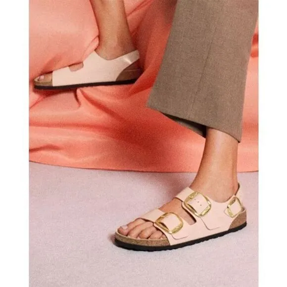 Birkenstock Milano Big Buckle High Shine Beige Leather Sandals  Size 40