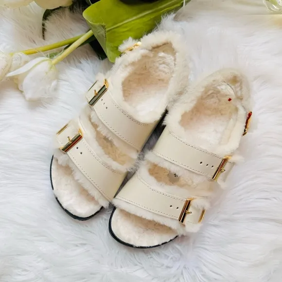 Birkenstock Milano Shearling High Shine Ecru Sandals