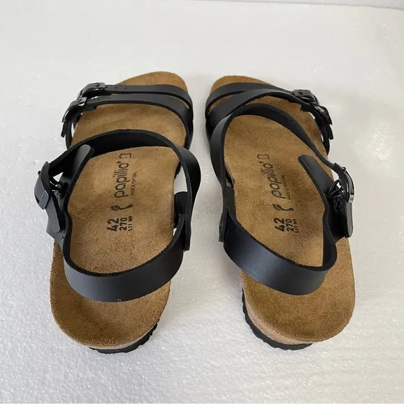 Birkenstock Papillio black Lana Leather wedge sandals classic heel size 42 US 11