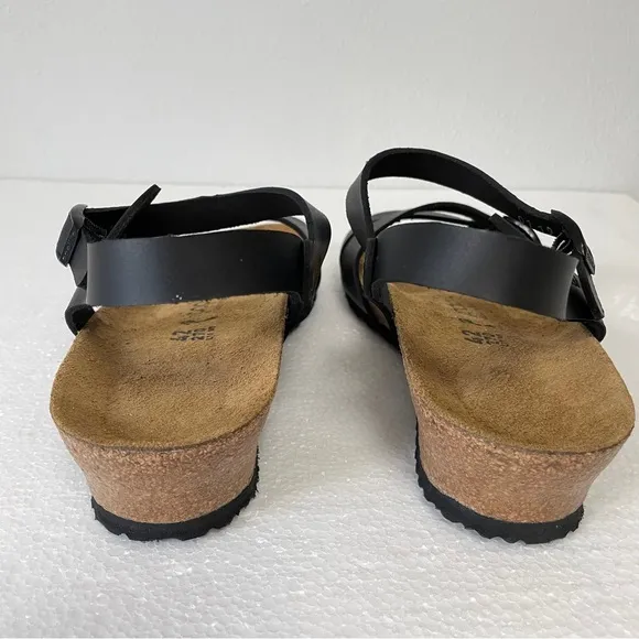 Birkenstock Papillio black Lana Leather wedge sandals classic heel size 42 US 11