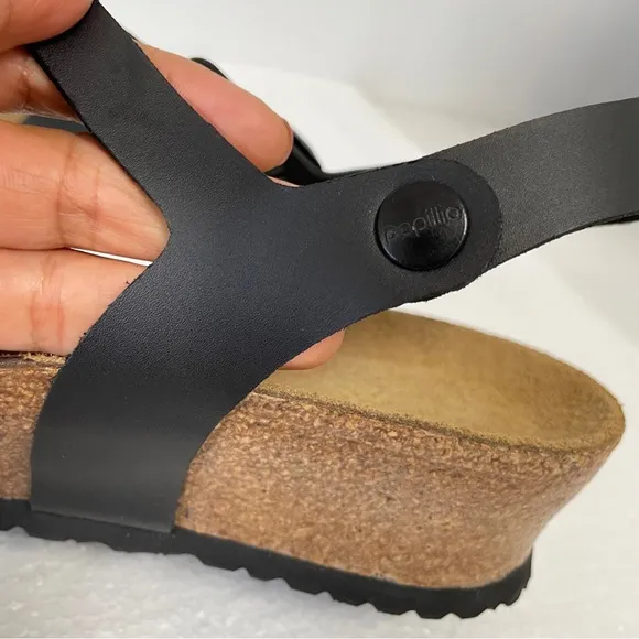 Birkenstock Papillio black Lana Leather wedge sandals classic heel size 42 US 11
