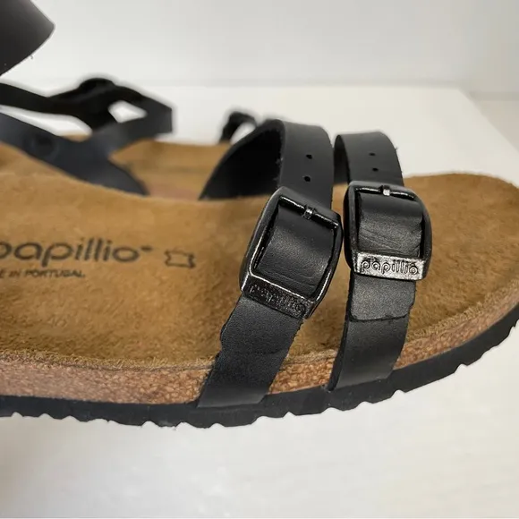 Birkenstock Papillio black Lana Leather wedge sandals classic heel size 42 US 11