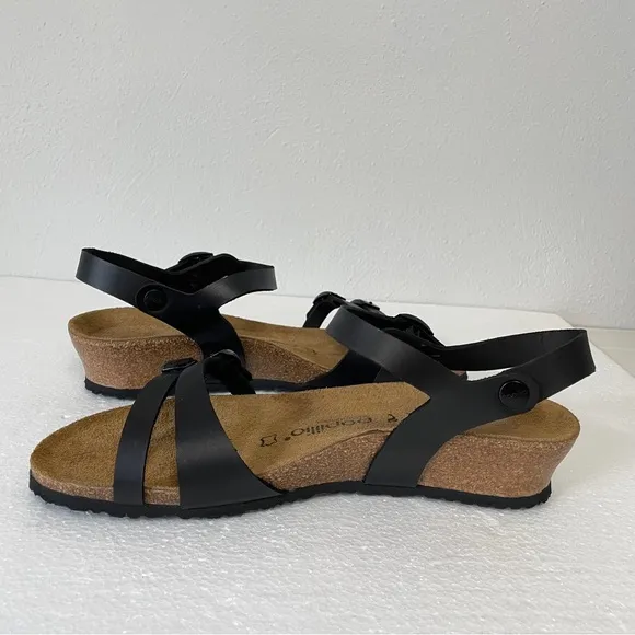 Birkenstock Papillio black Lana Leather wedge sandals classic heel size 42 US 11