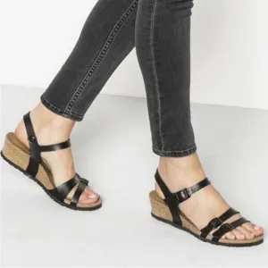 Birkenstock Papillio black Lana Leather wedge sandals classic heel size 42 US 11
