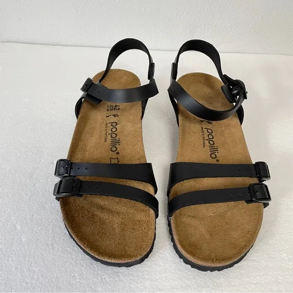 Birkenstock Papillio black Lana Leather wedge sandals classic heel size 42 US 11