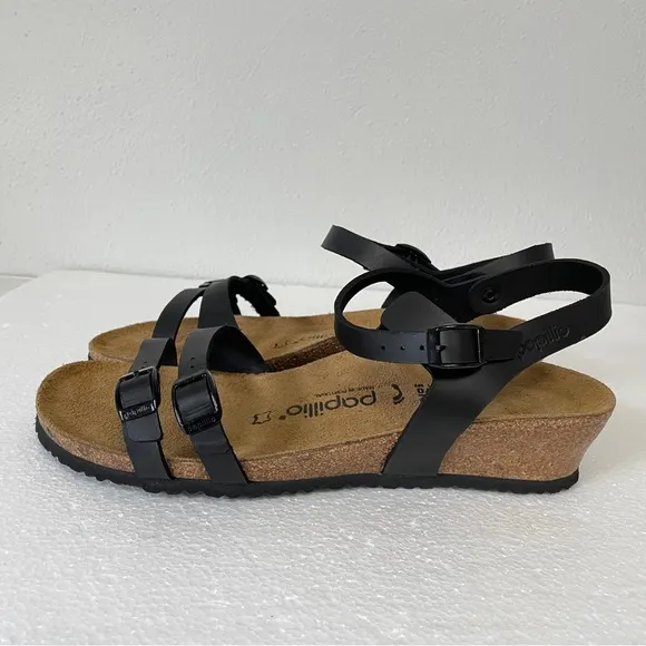 Birkenstock Papillio black Lana Leather wedge sandals classic heel size 42 US 11