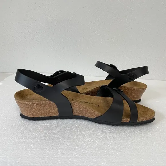 Birkenstock Papillio black Lana Leather wedge sandals classic heel size 42 US 11
