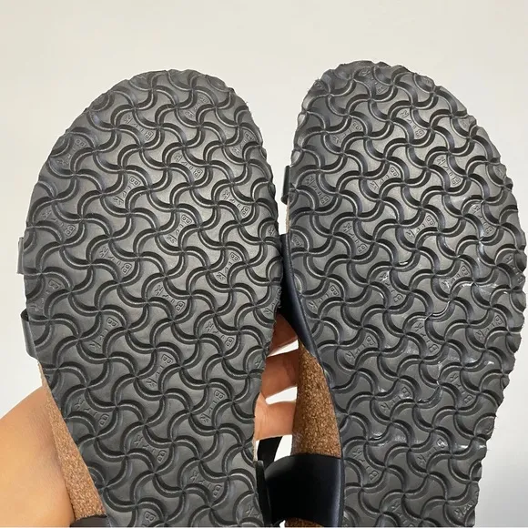 Birkenstock Papillio black Lana Leather wedge sandals classic heel size 42 US 11