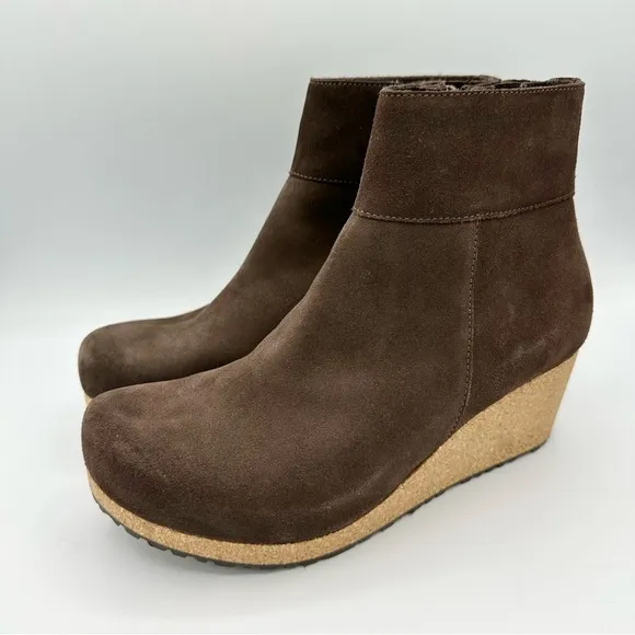 Birkenstock Papillio Ebba Wedge Suede Booties brown cork midsole