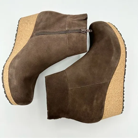 Birkenstock Papillio Ebba Wedge Suede Booties brown cork midsole