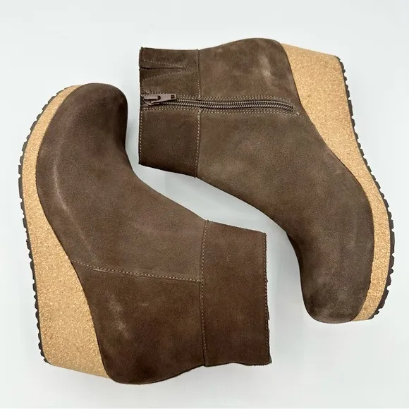 Birkenstock Papillio Ebba Wedge Suede Booties brown cork midsole