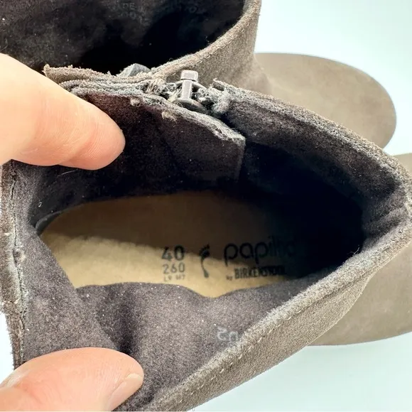 Birkenstock Papillio Ebba Wedge Suede Booties brown cork midsole