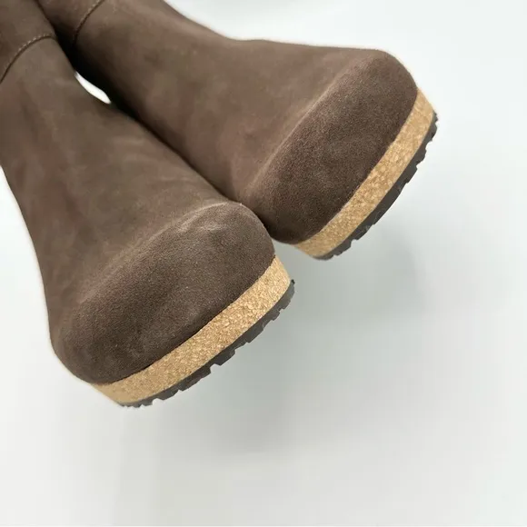 Birkenstock Papillio Ebba Wedge Suede Booties brown cork midsole
