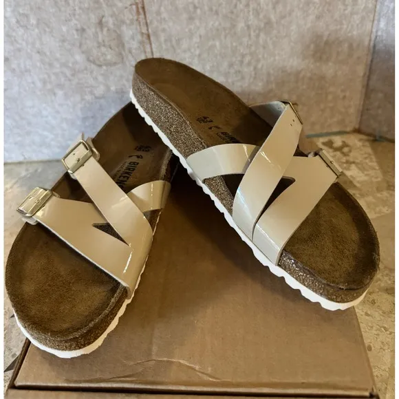 Birkenstock Patent Criss Cross Sandals EU 43 / US W 12 M 10.5 Cream Box Inc