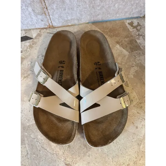 Birkenstock Patent Criss Cross Sandals EU 43 / US W 12 M 10.5 Cream Box Inc