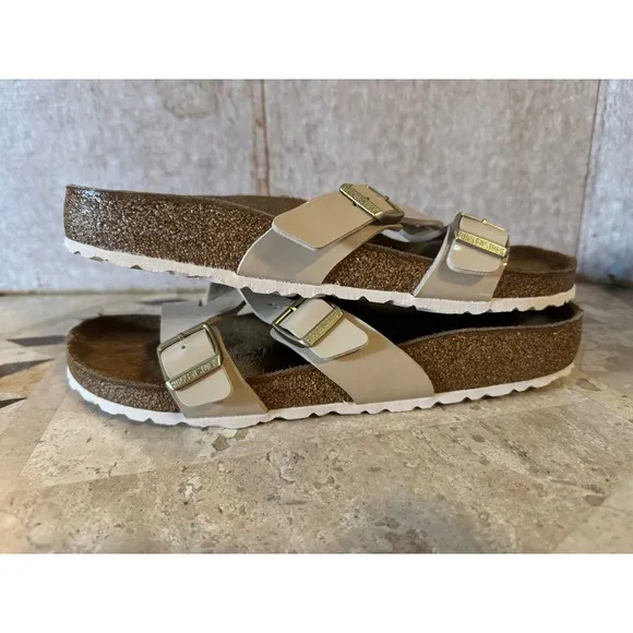 Birkenstock Patent Criss Cross Sandals EU 43 / US W 12 M 10.5 Cream Box Inc