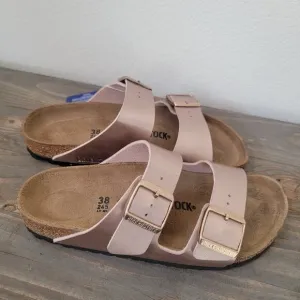 Birkenstock Sz 38 or W 7 Arizona Copper Leather Classic Sandals Narrow Fit NEW