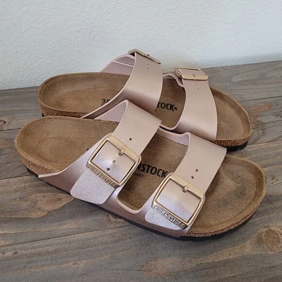 Birkenstock Sz 38 or W 7 Arizona Copper Leather Classic Sandals Narrow Fit NEW
