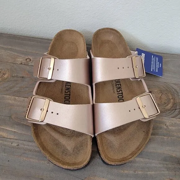 Birkenstock Sz 38 or W 7 Arizona Copper Leather Classic Sandals Narrow Fit NEW