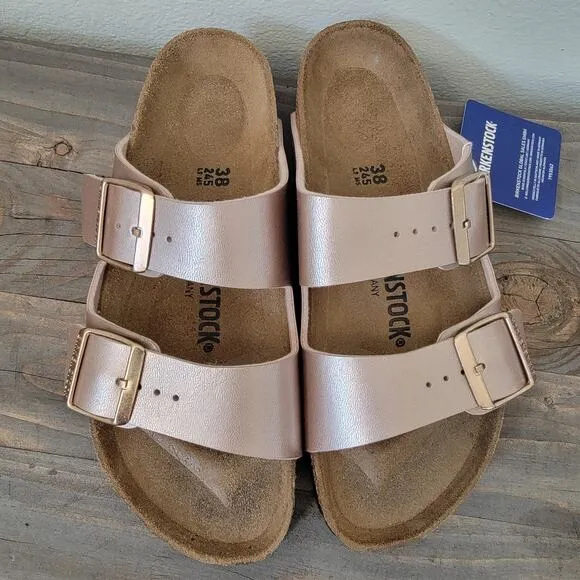 Birkenstock Sz 38 or W 7 Arizona Copper Leather Classic Sandals Narrow Fit NEW
