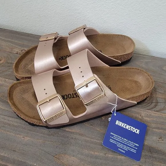 Birkenstock Sz 38 or W 7 Arizona Copper Leather Classic Sandals Narrow Fit NEW