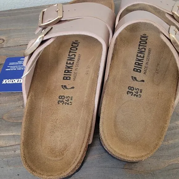 Birkenstock Sz 38 or W 7 Arizona Copper Leather Classic Sandals Narrow Fit NEW