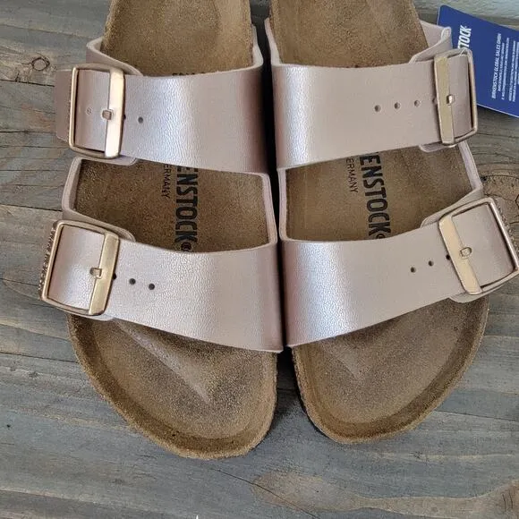 Birkenstock Sz 38 or W 7 Arizona Copper Leather Classic Sandals Narrow Fit NEW