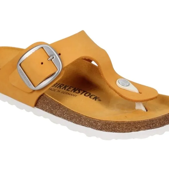 Birkenstocks Apricot Light Orange Gizeh Large Silver Buckle Sandals EU 38, L7 M5