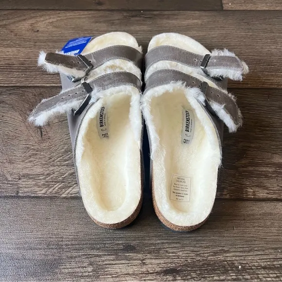 Birkenstocks Arizona Shearling Suede Leather Sandals Gray Size 11W/9M NEW