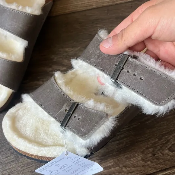 Birkenstocks Arizona Shearling Suede Leather Sandals Gray Size 11W/9M NEW